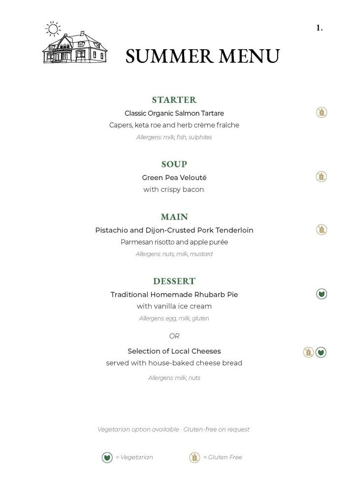 Summer menu for Thorbjørnrud Hotel, number 1