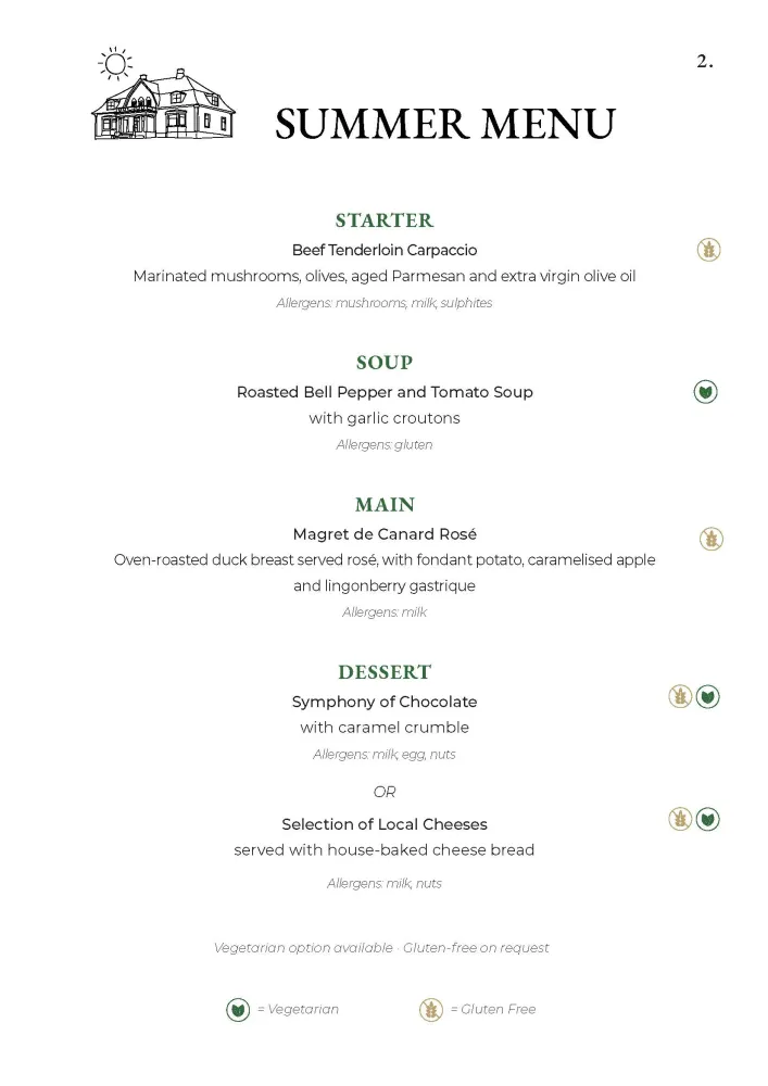 Summer menu for Thorbjørnrud Hotel, number 2